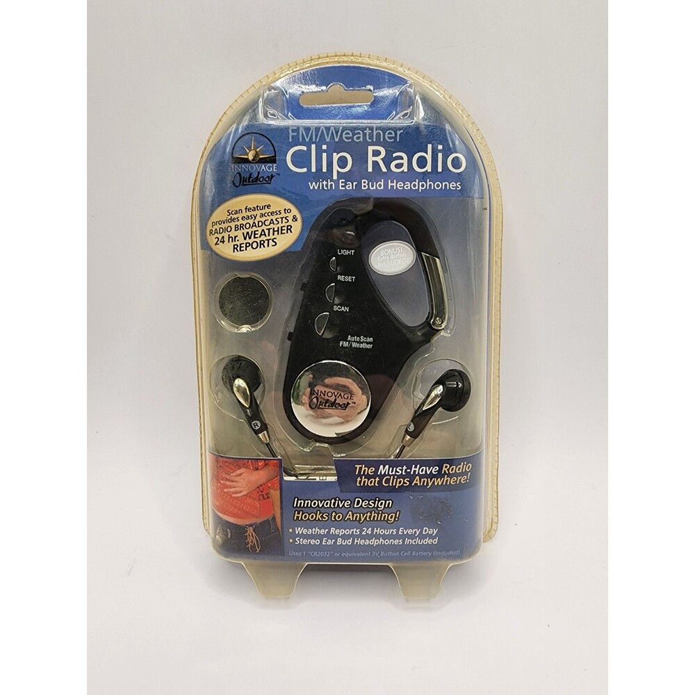 Innovate Outdoor FM/Weather Clip-on Radio with Ear Bud Headphones NEW